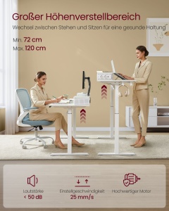 Birou reglabil Vasagle, Alb, LSD184W01 , 60 x 140 x (72-120) - Img 6
