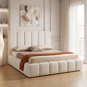 Cadru de pat dublu cu spatiu de depozitare Ferena, Ecru, 226x179x125 cm
