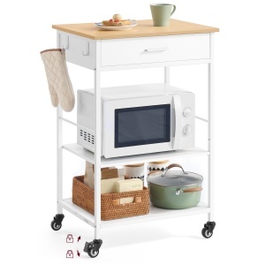 Carucior bucatarie cu sertar, Barnet, Alb, 60x45x90 cm