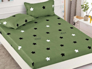 Cearsaf de pat cu elastic si 2 fete de perna, Starry Verde, 180x200cm (Finet)