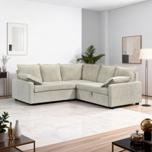 Coltar extensibil, Lounivo, Bej, 215x215x84 cm