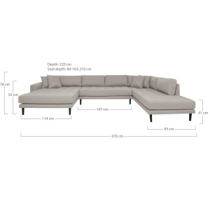 Coltar in forma de U open end Lido, Piatra, 220x370x76 cm