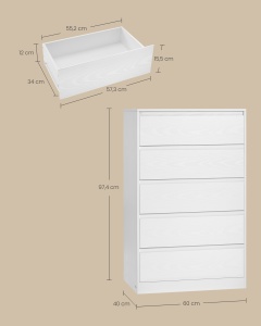 Comoda cu sertare, Lidia, Alb, 60x40x97.4 cm - Img 4