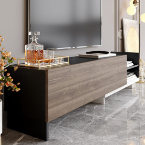 Comoda TV Parion - Alb, Negru, Walnut - Img 3