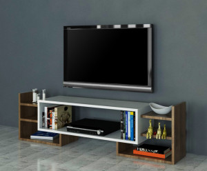 Comoda TV Sema - Alb, Walnut