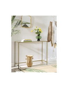 Consola din sticla securizata, Vasagle, 1 raft, 35 x 100 x 80 cm, LGT26G, Auriu - Img 3