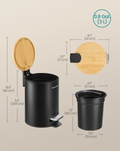 Cos de gunoi Songmics, Island, Negru, 17x22x23.6 cm - Img 6