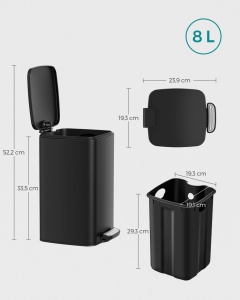 Cos de gunoi Songmics Negru 19.5x24x33.5 cm - Img 6