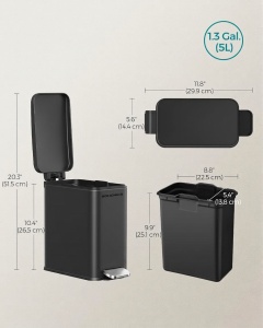 Cos de gunoi Songmics Negru 29x14.5x29.5 cm - Img 4