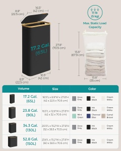 Cos de rufe Negru Songmics 42x22.5x70.5 cm - Img 6
