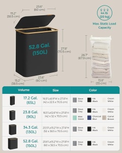Cos de rufe Negru Songmics 60x38.5x70.5 cm - Img 6