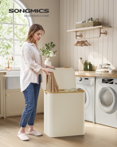 Cos de rufe Songmics Crem 60x38.5x70.5 cm - Img 2