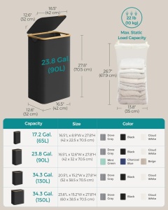 Cos de rufe Songmics Negru 42x32x70.5 cm - Img 3