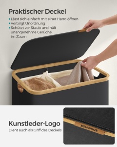 Cos de rufe Songmics Negru 52x38.5x70.5 cm - Img 4