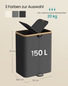 Cos de rufe Songmics, Roxanne, Negru, 52x38.5x75 cm - Img 5
