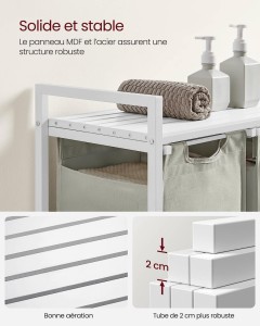 Cos de rufe, Vasagle, Alb, 92.5×33×72 cm - Img 4