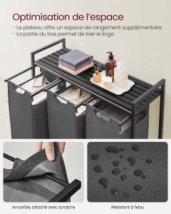 Cos de rufe, Vasagle, Negru-Gri, 92.5×33×72 cm - Img 3