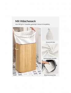 Cos pentru rufe, Songmics, 40 x 30 x 60 cm, 72 L, LCB10Y, Natural - Img 4