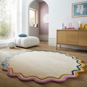 Covor rotund Leo Scallop Border Multicolor 180x180 cm
