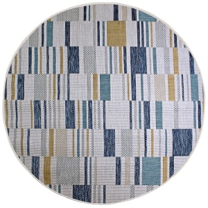 Covor rotund Rosco Geo Outdoor Albastru 160x160 cm, Flair Rugs - Img 5