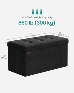 Cufar depozitare Otoman Negru Songmics 76x38x38 cm - Img 3