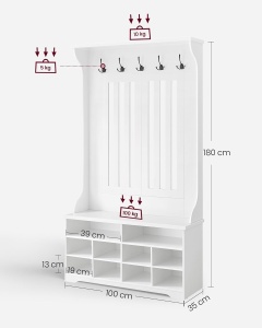 Cuier cu pantofar Vasagle Alb 100x35x180 cm - Img 5
