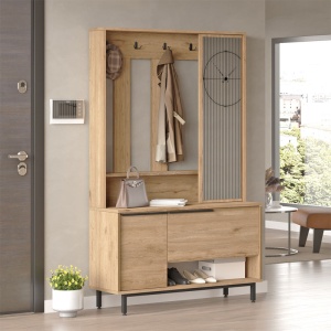 Cuier hol Zerbie melaminat culoare lemn natural - negru 112x35.5x178cm - Img 2