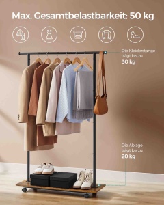 Cuier pe roti Songmics Maro 98.5x35x160.3 cm - Img 3