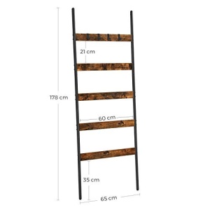 Cuier prosoape tip scara, Vasagle, Antic-Negru, 60x176 cm - Img 7
