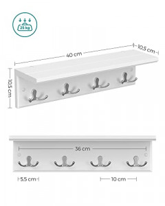 Cuier, Songmics, Alb, 40x10.5x10.5 cm