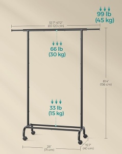 Cuier stander Negru Songmics 126x40x157 cm - Img 6