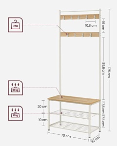 Cuier, Vasagle, Alb-Maro, 70×32×175 cm - Img 6