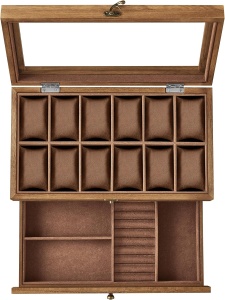 Cutie de ceasuri, Songmics, 19 x 34 x 12.5 cm, JOW012K01, Maro - Img 4
