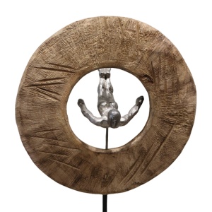 Decoratiune de masa Manny din lemn de mango natural si aluminiu 31x18x50 cm - Img 2