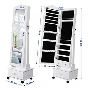 Dulap bijurerii cu oglinda, Songmics, Alb, 45x35x156 cm - Img 7