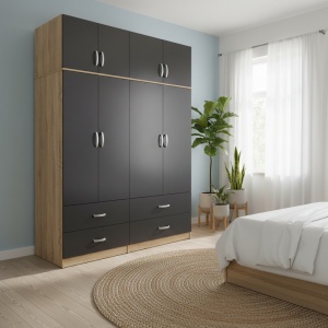 Dulap cu 4 usi, Athos, V20, Antracit-Stejar, 160x42x240 cm