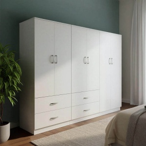 Dulap cu 6 usi, Athos, V13, Alb, 200.5x42x180 cm