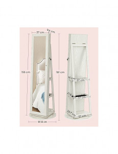 Dulap de bijuterii cu blocare, Songmics, Oglinda, JBC62W, 38 x 161 x 38 cm - Img 7