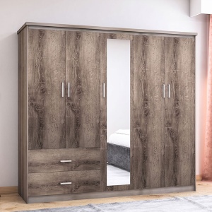 Dulap Olympus Cu 5 Uși Și Sertare + Oglindă Culoare Castillo-Toro 198x57x183 cm