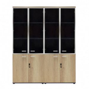 Dulapuri Lotus cu 4 usi din sticla/lemn de culoare stejar-gri inchis 160x45x180cm - Img 2