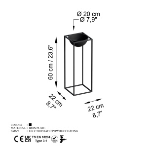 Ghiveci decorativ GED021 Negru 22x60x22 cm - Img 6