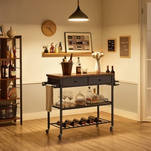 Insula de bucatarie cu roti Vasagle Negru 119x45x91 cm - Img 3