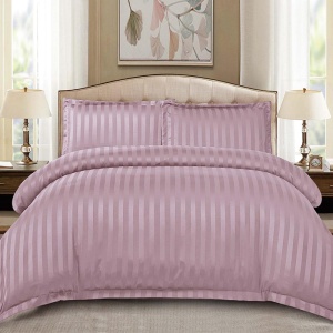 Lenjerie Damasc Stripe Lila Inchis 4 Piese cu elastic (Finet)