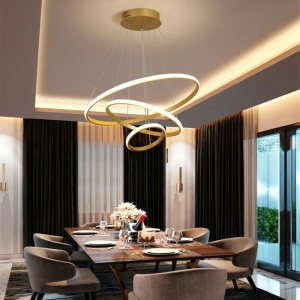 Lustra LED, Rings, Auriu, 60x60x100 cm - Img 2