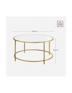 Masa de cafea, Vasagle, Alb-Auriu, LCT091A10, 84 x 84 x 45 cm - Img 6