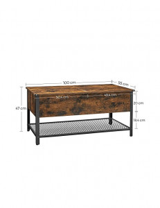 Masa de cafea, Vasagle, Spatiu de depozitare, LCT230B01, Maro Rustic, 100 x 55 x 47 cm - Img 5