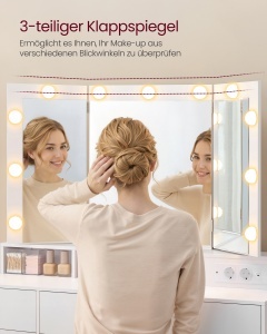 Masa de toaleta cu LED, Kailyn, Vasagle, Alb, 107x40x144 cm - Img 3