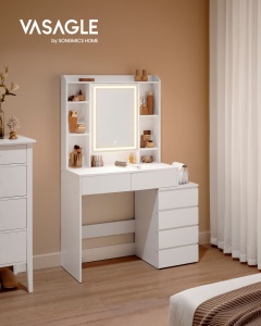 Masa de toaleta cu oglinda iluminata Vasagle Alb 97.5x40x145 cm - Img 2