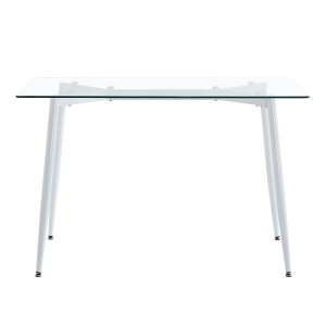 Masa dining Quana, Pako World, Sticla, Picioare albe, 120x70x75 cm - Img 2