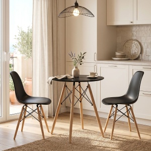 Masa Julita MDF negru si lemn de fag in nuanta naturala 60x60x73 cm